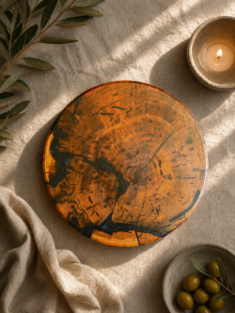 Circular Small Cherry and Blue Resin charcuterie board