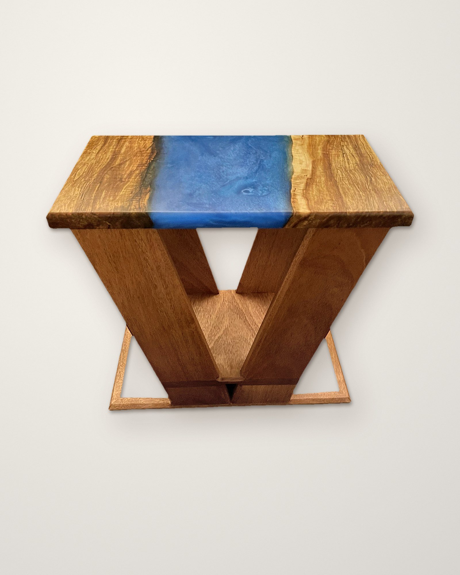 Applewood & Blue Resin End Table